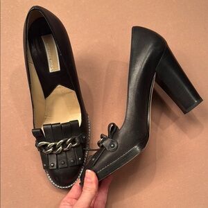 Michael Kors Black Heeled Loafers with Chain Detail
